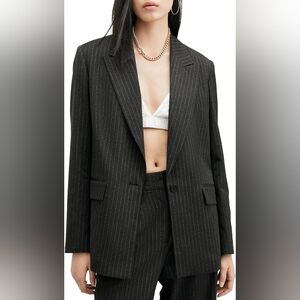 All Saints Grey Averie Pinstriped Relaxed Fit Blazer, US 12